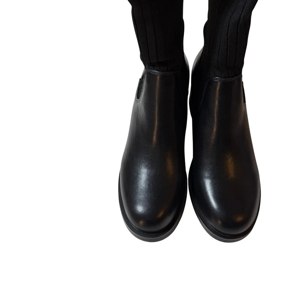 Current Mood Gia Black Thigh High Knit Sock Boots Block Heel Size 8 New in Box